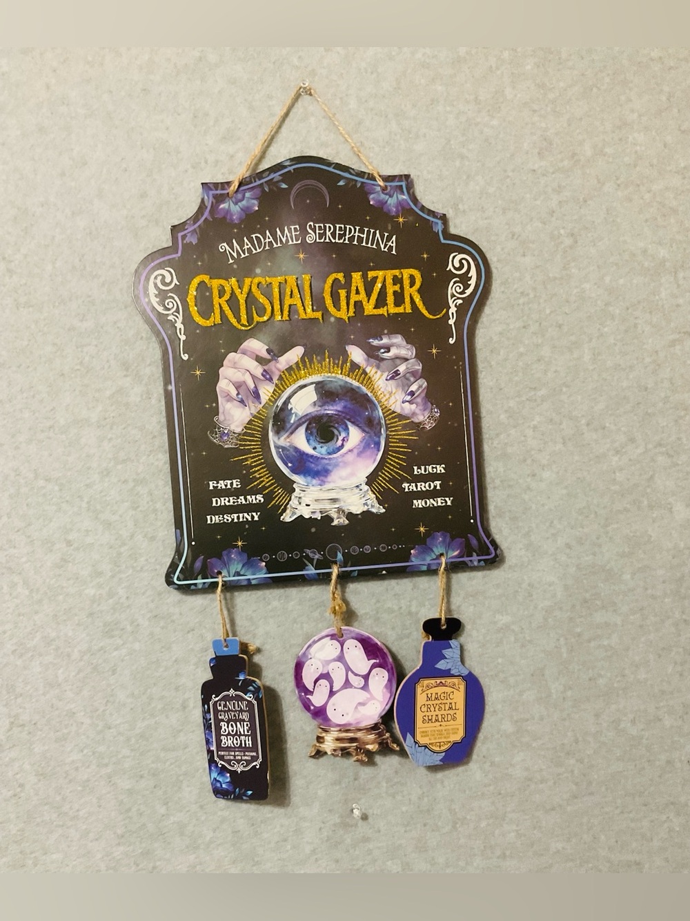 Crystal Gazer  Glitter Wall Hanging Sign - Purple Black and Gold NEW
